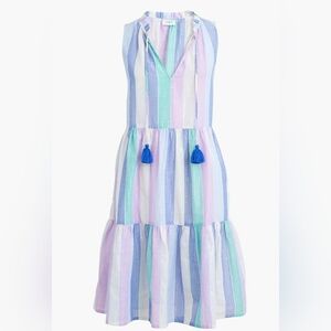 NWT J. Crew Ruffle Shimmer Beach Tiered Cotton Sheer Dress Pastel Stripe Sz S